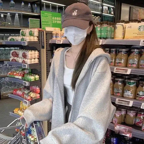 外套女秋冬款宽松连帽卫衣2023新款爆款小个子百搭慵懒风休闲开衫商品大图