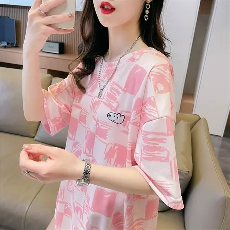 小众设计感短袖t恤女夏季韩版宽松大码女装中长款涂鸦半袖上衣服图片