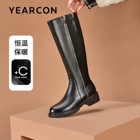 意尔康真皮长靴女2023冬季不过膝长筒靴显瘦高筒靴圆头骑士靴子商品大图