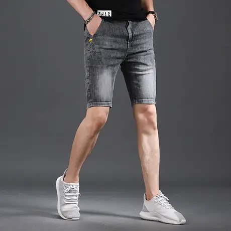 牛仔短裤男五分裤潮夏天灰色修身韩版潮流夏季薄款牛仔裤男中裤商品大图