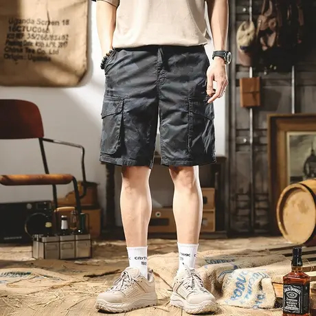 重磅迷彩短裤男夏季潮牌工装裤多口袋宽松直筒户外休闲运动五分裤商品大图