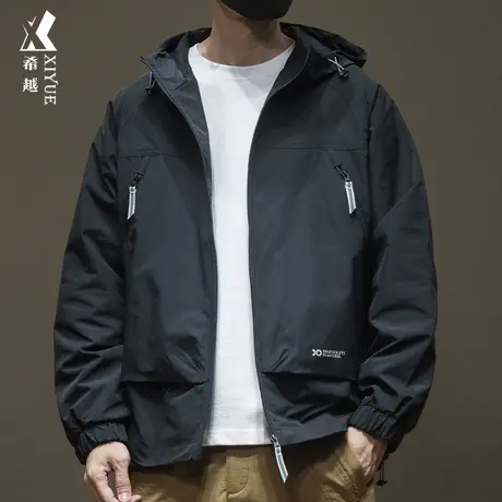 希越冲锋衣外套男士户外2023秋冬新款工装夹克宽松大码开衫秋装男商品大图