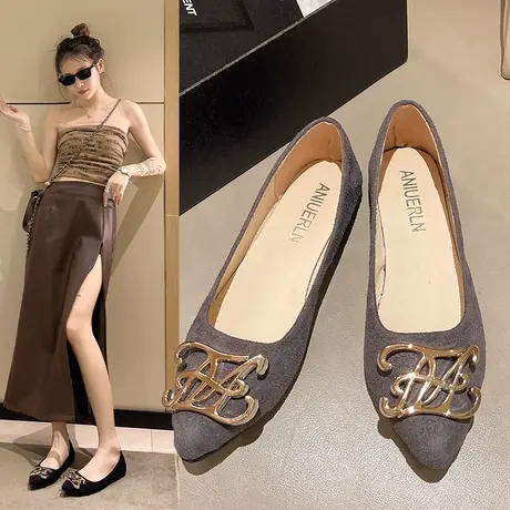 小香风气质尖头单鞋女浅口百搭2023年新款鞋子女士春秋平底瓢鞋夏商品大图