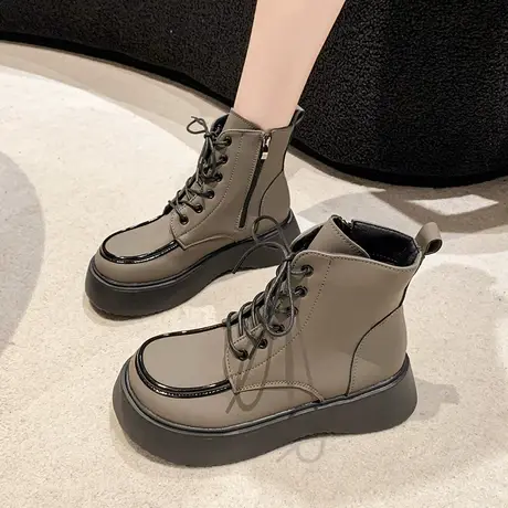 时装靴女厚底大头英伦风小个子2023新款春秋单靴百搭炸街秋冬短靴图片