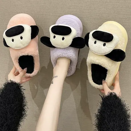 卡通可爱小狗棉拖鞋女冬季新款厚底防滑室内居家保暖毛绒月子拖鞋商品大图