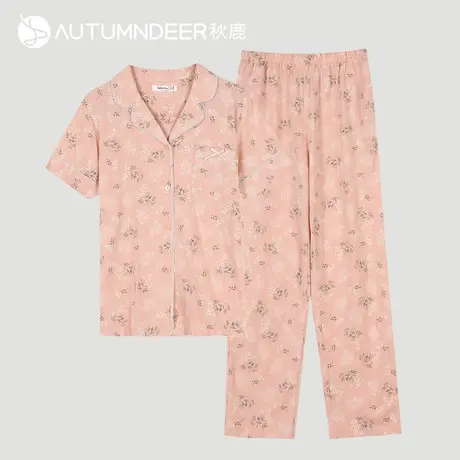 【商场同款】秋鹿绣花青少年短袖长裤睡衣女夏季纯棉家居服薄2115图片