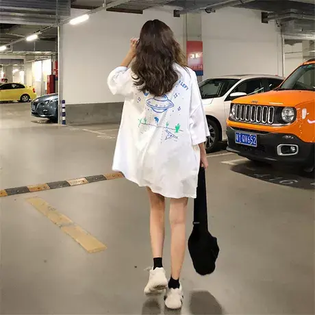 胖mm大码女装短袖t恤夏季中长款宽松遮肚半袖韩版上衣ins潮200斤商品大图