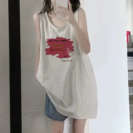 纯棉吊带运动背心无袖t恤女2023新款夏季外穿篮球服宽松挂脖上衣图片