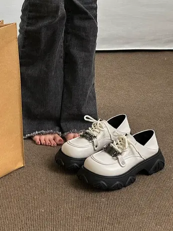 小皮鞋女英伦风2024年新款春季百搭系带复古休闲日系小众厚底单鞋商品大图
