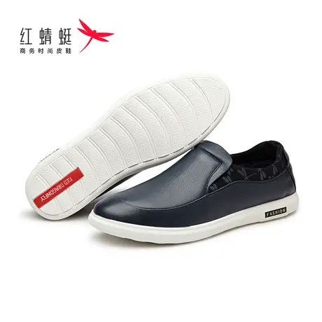红蜻蜓男鞋牛皮商务休闲运动秋冬新款套脚软底舒适透气时尚防滑底商品大图