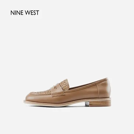 Nine West/玖熙南法午后牛皮圆头镂空小皮鞋2025夏季新款平跟乐福图片
