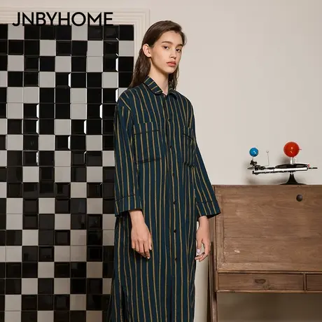 JNBYHOME江南布衣家居连衣裙睡衣柔软磨毛竖条纹纯棉长袖保暖图片