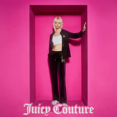 Juicy Couture橘滋23新款低调轻奢重工金丝绣花烫钻丝绒女休闲裤商品大图