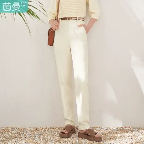 【商场同款】茵曼显瘦直筒休闲裤女2023春季新款通勤纯棉宽松裤子图片