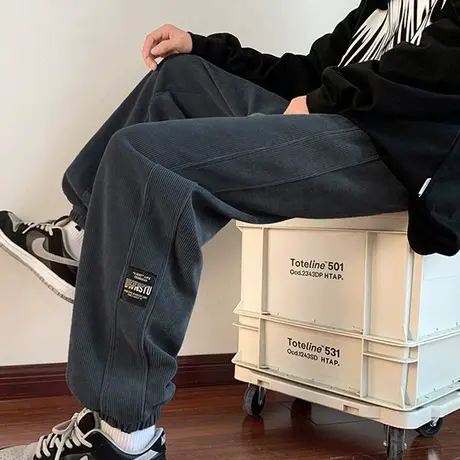 灯芯绒休闲长裤子男春秋款潮牌宽松束脚运动裤男潮流春季痞帅卫裤商品大图