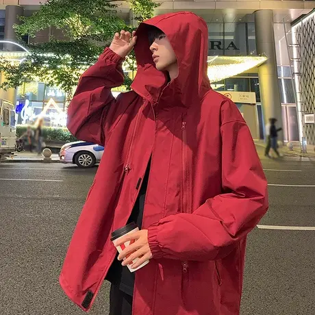 双拉链潮牌冲锋衣男秋冬季2023新款外套潮牌美式机能工装夹克开衫商品大图