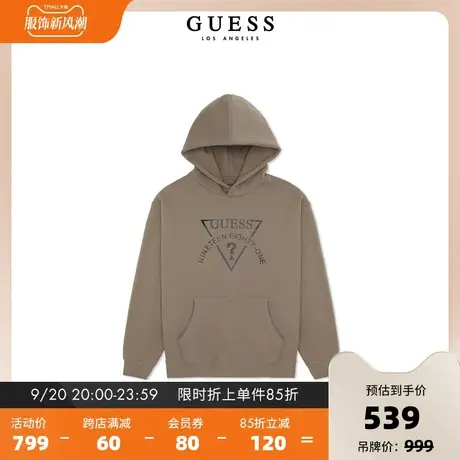 GUESS23 新款秋男士美拉德穿搭oversize倒三角字母LOGO连帽卫衣商品大图