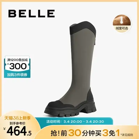 百丽长筒靴弹力靴2023冬季新款加绒女靴子骑士靴高长靴A2R1DDG3图片