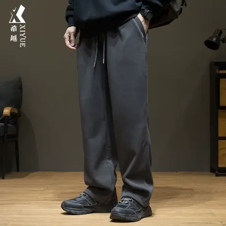 希越超柔绒春季美式加厚卫裤男士宽松大码休闲直筒拖地加绒长裤子图片