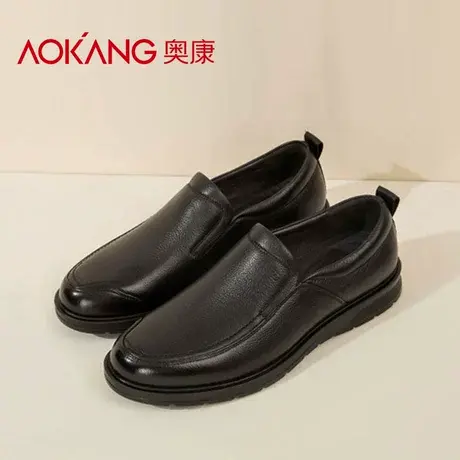 奥康爸爸皮鞋男款真皮软底舒适父亲鞋男士春季中年休闲一脚蹬男鞋商品大图