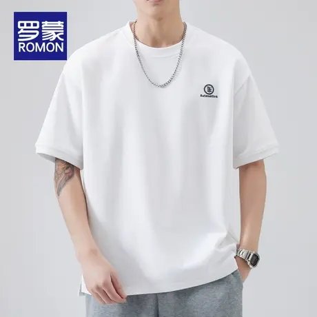 罗蒙2023新款男士短袖t恤宽松潮牌ins百搭上衣服男装夏季透气凉爽商品大图