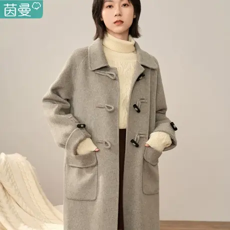 茵曼官方旗舰店女装2023冬装新款大贴袋牛角扣长款呢大衣呢外套女图片