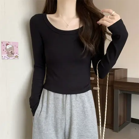 高腰短款打底衫t恤2023春秋冬新款修身百搭内搭长袖小心机上衣女商品大图