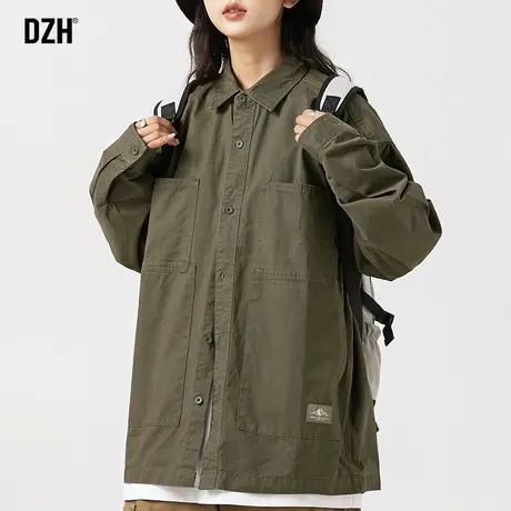 情侣军绿色工装衬衫男长袖高级感休闲衬衣外套情侣装秋季2023新款商品大图
