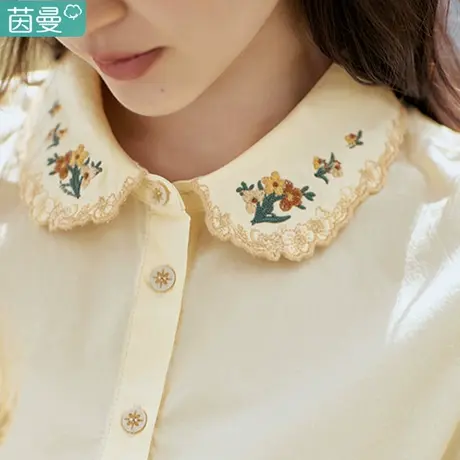 茵曼官方旗舰店纯棉衬衫女2024新款春秋长袖刺绣衬衣小衫内搭图片