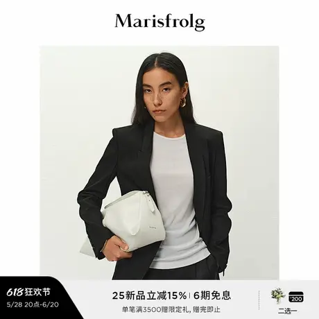 【无压力职场】Marisfrolg玛丝菲尔2025春新款黑色亚麻西装外套商品大图