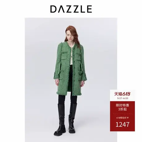 DAZZLE地素奥莱长大衣冬复古摩登装饰扣长款毛呢外套女图片