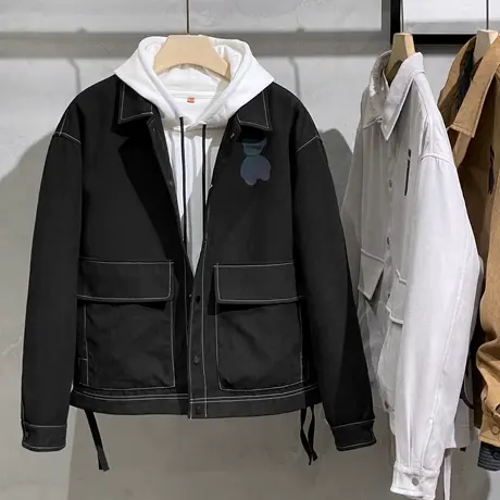 牛仔夹克男潮流工装风复古机车飞行服春秋季新款上衣百搭男士外套图片