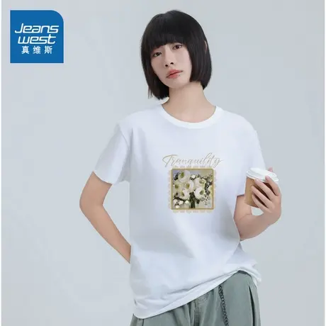 VO真维斯女装2025春夏新款 时尚油画花印花女式休闲百搭短袖T恤女商品大图
