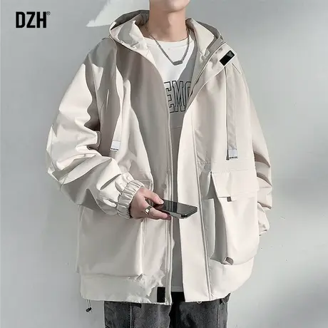 青少年卡其色日系复古连帽外套男高级感痞帅秋季工装夹克2023新款商品大图