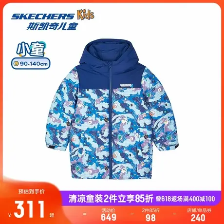 Skechers斯凯奇童装男童秋冬新款保暖中长款梭织连帽羽绒服外套商品大图