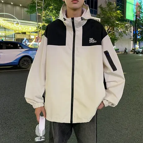 冲锋衣外套男秋冬季新款撞色拼接连帽工装夹克防风登山服机能休闲商品大图