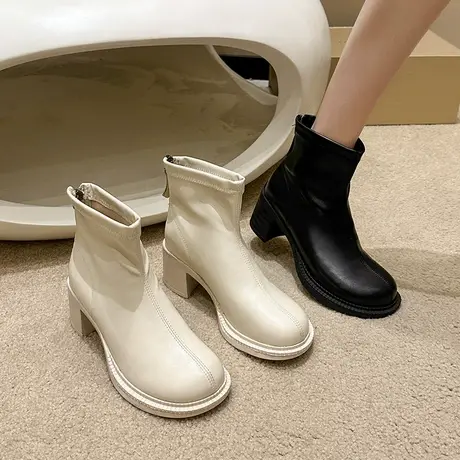 永希短靴女秋季2023年新款粗跟防滑时装靴显腿长时尚配裙子马丁靴商品大图