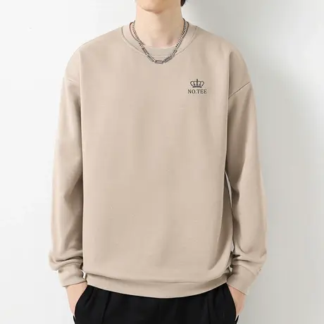 380g重磅纯棉卫衣男摇粒绒圆领长袖t恤潮牌印花无帽上衣宽松百搭商品大图