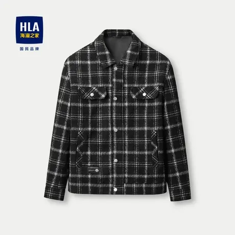 HLA/海澜之家夹克2023秋季新款格子纽扣装饰嵌线挖袋休闲外套男图片