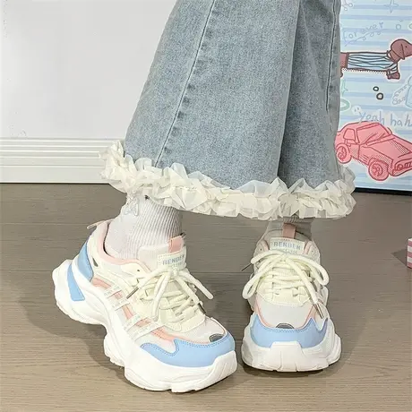 人本超火厚底增高老爹鞋女2025新款夏季透气网面休闲鞋百搭运动鞋商品大图