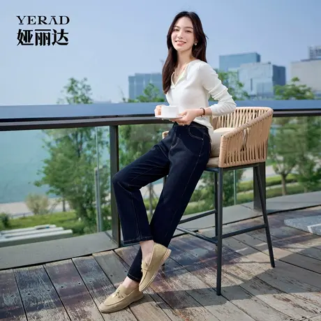 【云感理想裤】娅丽达锁色直筒牛仔裤女2025秋新款小个子烟管裤子商品大图