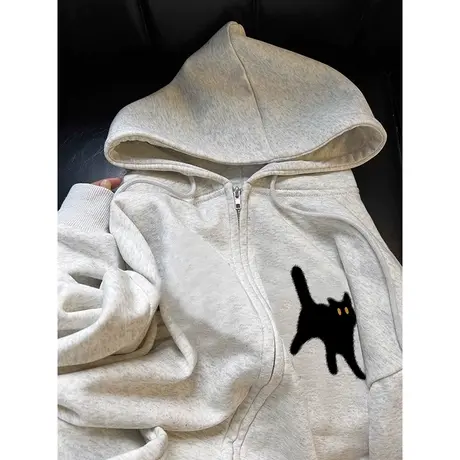 cec超火猫咪印花开衫连帽卫衣女初秋薄款洋气减龄宽松显瘦上衣服商品大图