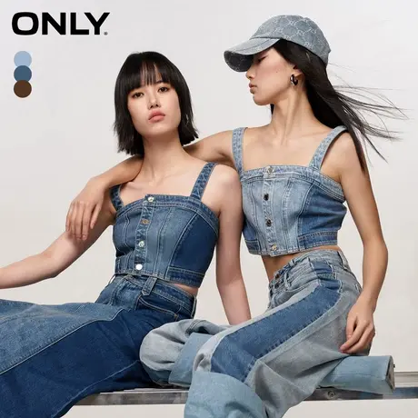 [ONLY奥莱]春季新款时尚设计感修身短款牛仔吊带雪纺衫女商品大图