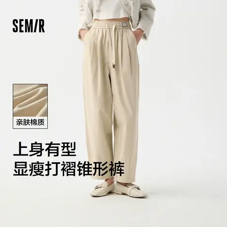 森马休闲裤女松紧腰锥形裤藏肉显瘦气质春季复古字母宽松长裤日XY商品大图