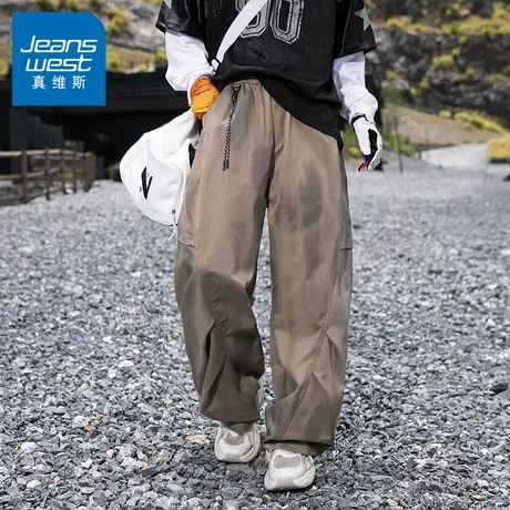 N5真维斯男士休闲裤2025新款秋季潮流宽松高端扎染阔腿裤男款裤子商品大图