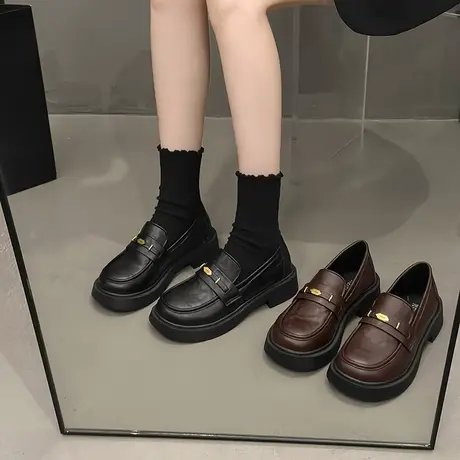 配裙子乐福鞋女2025秋季新款鞋子复古通勤黑色厚底英伦风小皮鞋商品大图