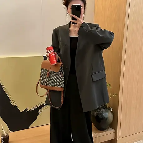 韩版极简风高级感V领设计感西装女2025秋季新款百搭休闲宽松外套商品大图