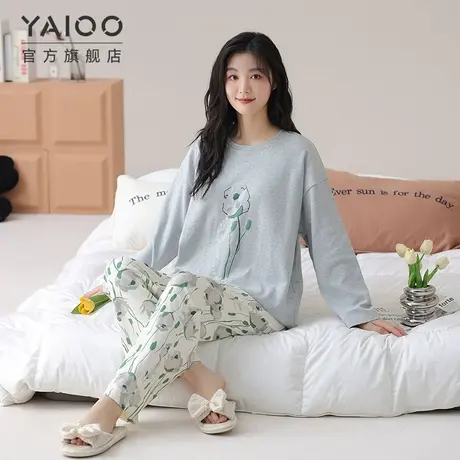 雅鹿睡衣带胸垫套头女棉质2025年春夏季可外穿长袖家居服新款大码商品大图