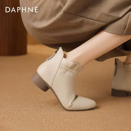 达芙妮尖头短靴女冬季2026新款法式小踝靴粗跟马丁靴加绒单靴皮靴图片