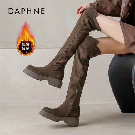 达芙妮过膝长筒靴女2025冬新款加绒厚底骑士靴美拉德弹力显瘦靴子商品大图